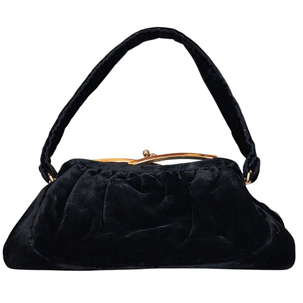 Vintage 40s/50s Whiting and Davis MCM Black Velvet Evening Handbag - Picture 6 of 7